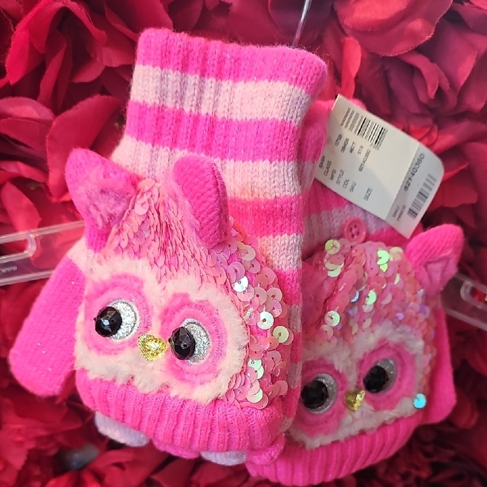 Pink Owl Kids Mittens